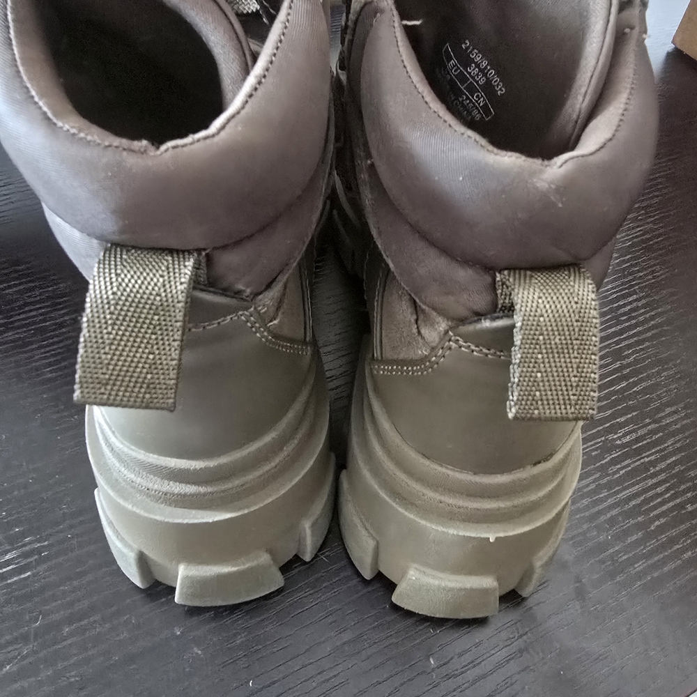 Zara Olive Green Chunky Heel Combat Hiking Boots - Picture 4 of 8